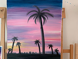 油畫(huà) 晚霞椰子樹(shù)