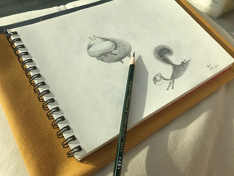 日常插画素描练习 河马和松鼠