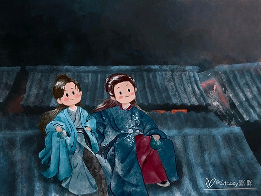 山河令q版水彩风插画