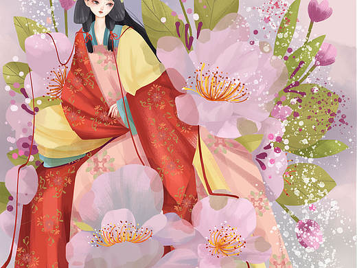 古风插画人物—少女与花