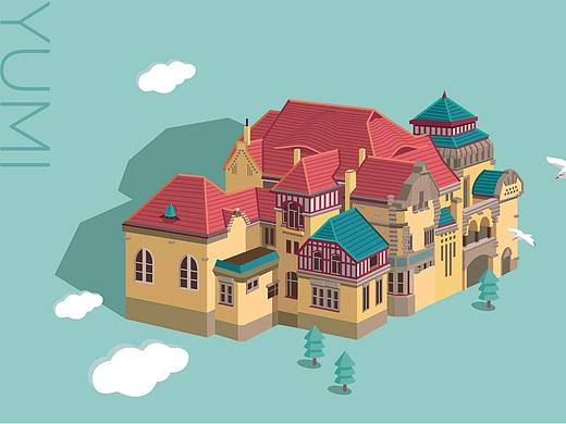 青岛中式&西式建筑插画