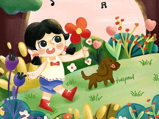 插画《和我的小狗狗一起郊游》