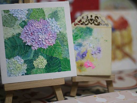 春光正好,绣球花油画棒。