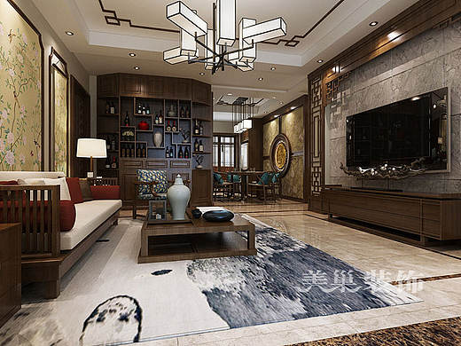 郑州丹桂园155平四室新中式风格，运用简洁的手法表达传统精髓（个人主页-ZMjQzNjU1MjQ=） - 家装设计 - 站酷设计师美巢设计蒋艳斌原创素材 - 站酷ZCOOL