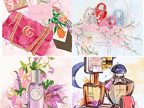 水彩风格时尚单品组合插画