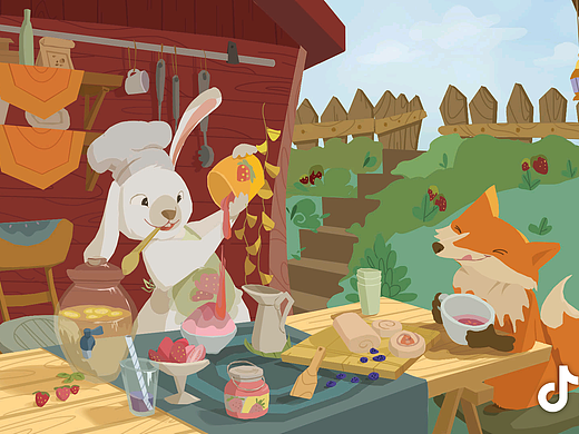 兔子和狐狸在草莓园