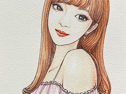手绘淡彩漂亮女孩