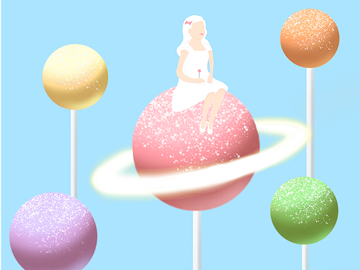 女孩坐在棒棒糖蛋糕上 Girl Sitting on Cake Pop