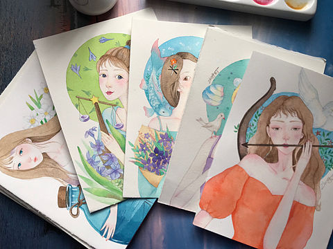 水彩插画12星座系列