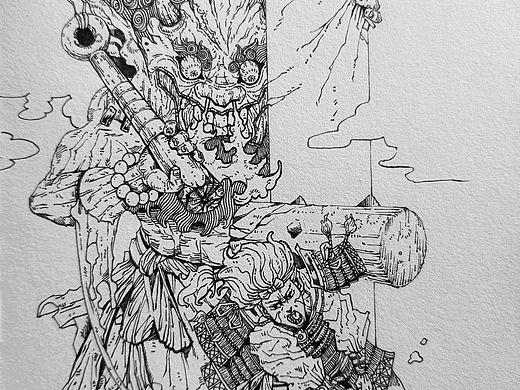 针管笔手绘黑白插花