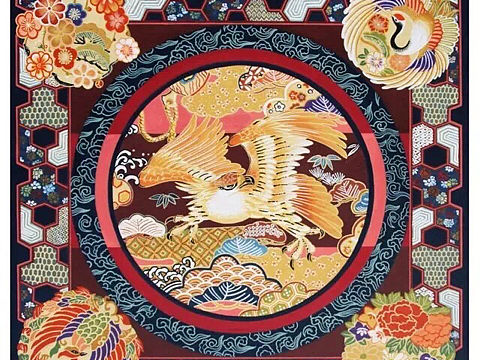 手绘日式丝巾图案