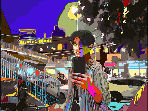 插画《灯火阑珊》