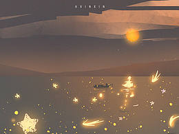 河面星光插画