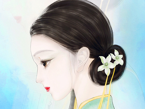 手机屏保手绘中国风旗袍女子