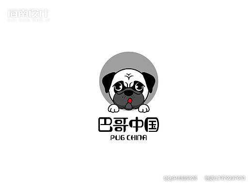 宠物店狗粮巴哥卡通品牌logo黑白灰可爱大气萌中国设计