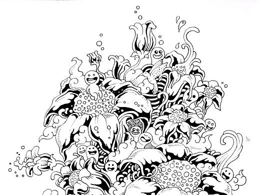 画渣小鬼 黑白插画装饰画