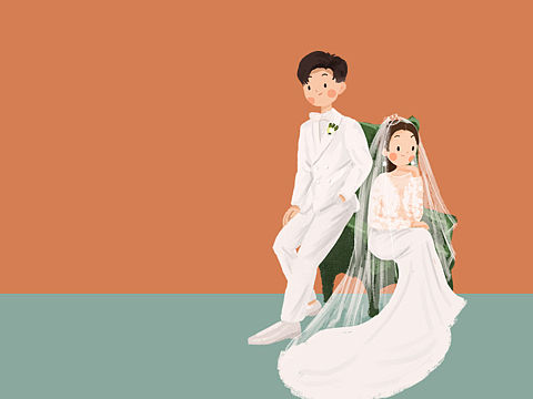 婚纱Q版 头像插画 结婚VI 