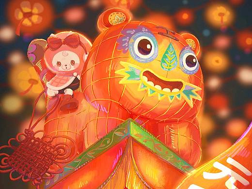 Mikomiko亲子餐厅新年除夕元宵节儿童插画