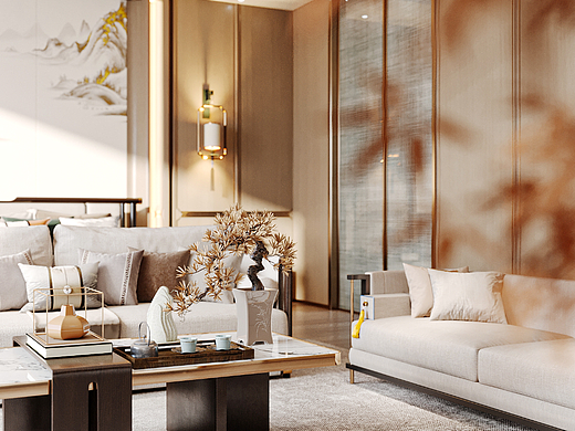 渲染作品分享｜现代新中式套房