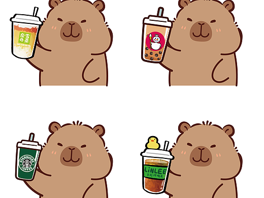 网红卡皮巴拉奶茶篇表情包 卡通插画图片
