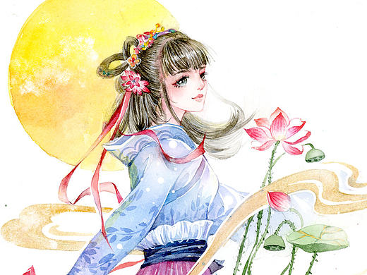 一组水彩古风美女