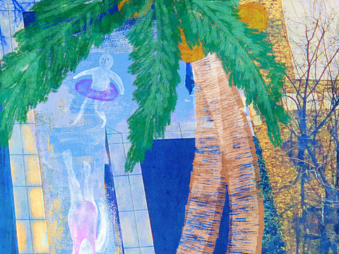 屋顶泳池-原创插画