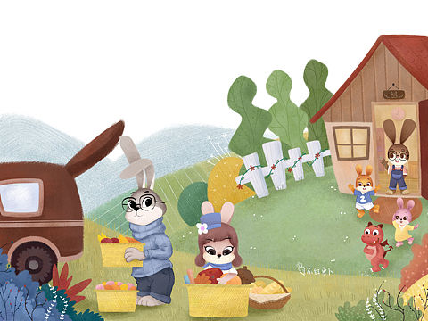 兔子一家人（个人主页-ZMzY4MTI2NDA=） - 儿童插画 - 站酷设计师Zoe的小画园原创素材 - 站酷ZCOOL