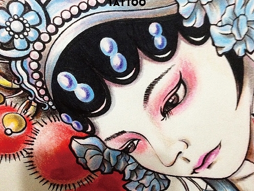 原创手绘中国风脸谱花旦纹身手稿