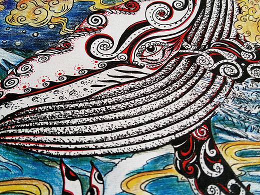 第一次画浮世绘风格，家里只有彩铅了，素描纸，上彩铅白瞎啦[抓狂]
