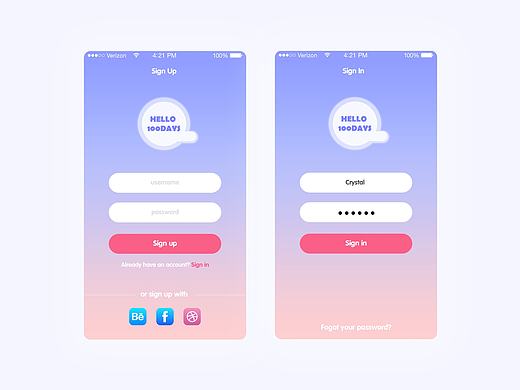 登錄注冊界面（個人主頁-ZMTc3OTU5MjQ=） - APP界面 - 站酷設(shè)計師Crystal果果原創(chuàng)素材 - 站酷ZCOOL