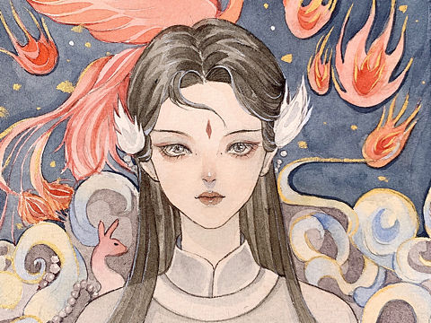 古风水彩人物插画