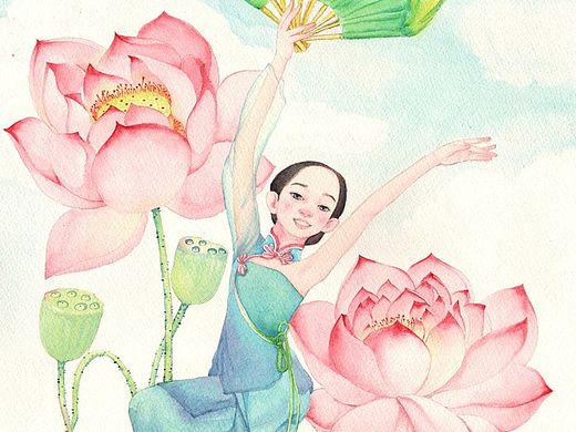 画儿晴天女神来了水彩画系列-舞