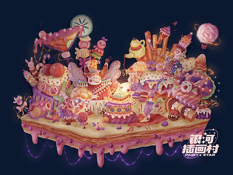 美食节小场景插画