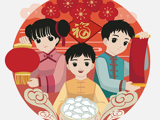 中国传统节日插画设计-春节