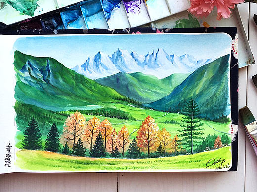 【米蒂风景水彩】阿尔卑斯山脉