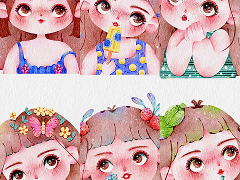 大眼萌娃頭像系列（個人主頁-ZNTgyNDA2MDg=） - 商業(yè)插畫 - 站酷設計師夏婉水彩原創(chuàng)素材 - 站酷ZCOOL