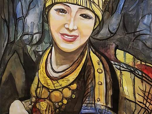 水彩《来自大山的女孩2》作者:果酱女王-俞果