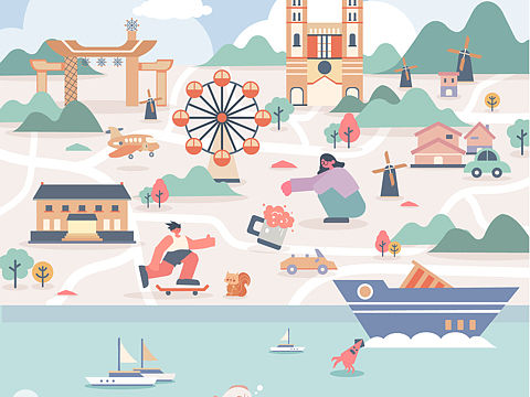 梦想生活城市插画