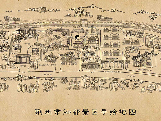 荆州市仙都景区手绘地图