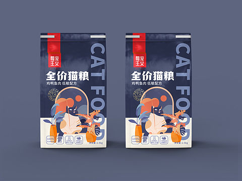 插画包装猫粮包装手绘插画包装扁平风插画包装