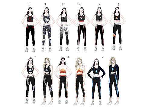 独立设计，服装运动套装效果图。