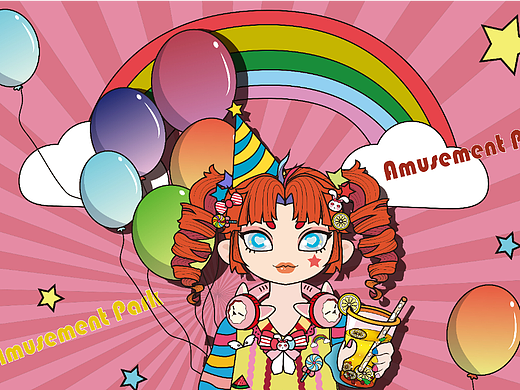 原宿风人物插画——《夏日游园》（个人主页-ZNjI0NTk2Mjg=） - 新锐潮流插画 - 站酷设计师目京三原创素材 - 站酷ZCOOL