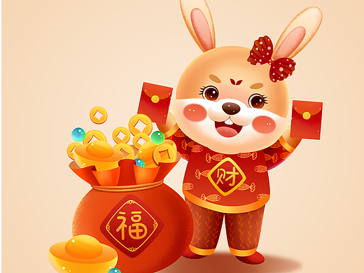 癸卯兔年新年插画 恭喜发财