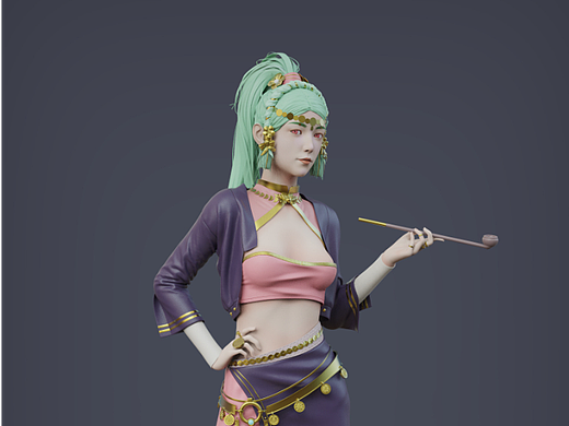 拿烟袋的少女