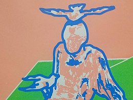 ”三只鸽子和一个淋雨的人“——丝网印刷版画