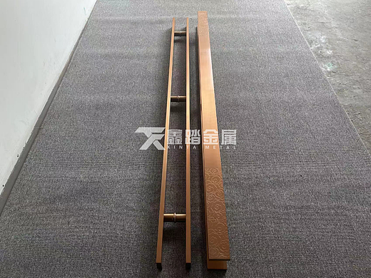 定制会所大门金属造型拉手 拉丝玫瑰金不锈钢方管拉手