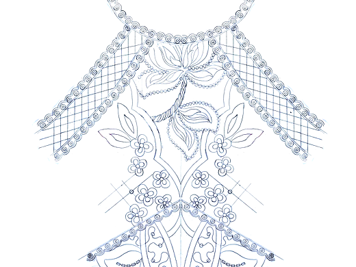 花朵线型白描图服装高定蕾丝礼服前胸图案设计