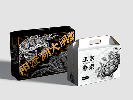 大闸蟹梨子版画包装