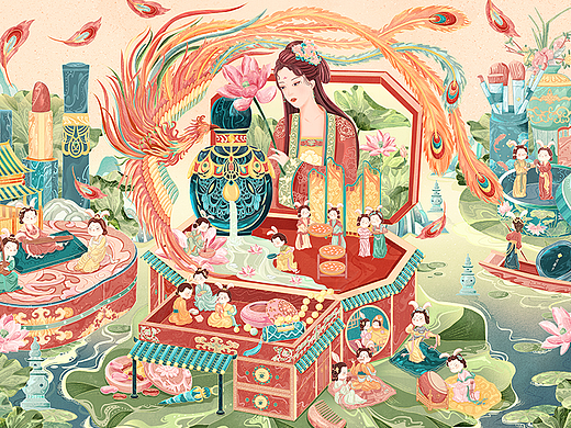 国潮美妆插画-兔年仕女新春系列
