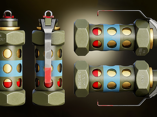 【3dmax建模】手雷模型uv贴图渲染全流程教程。